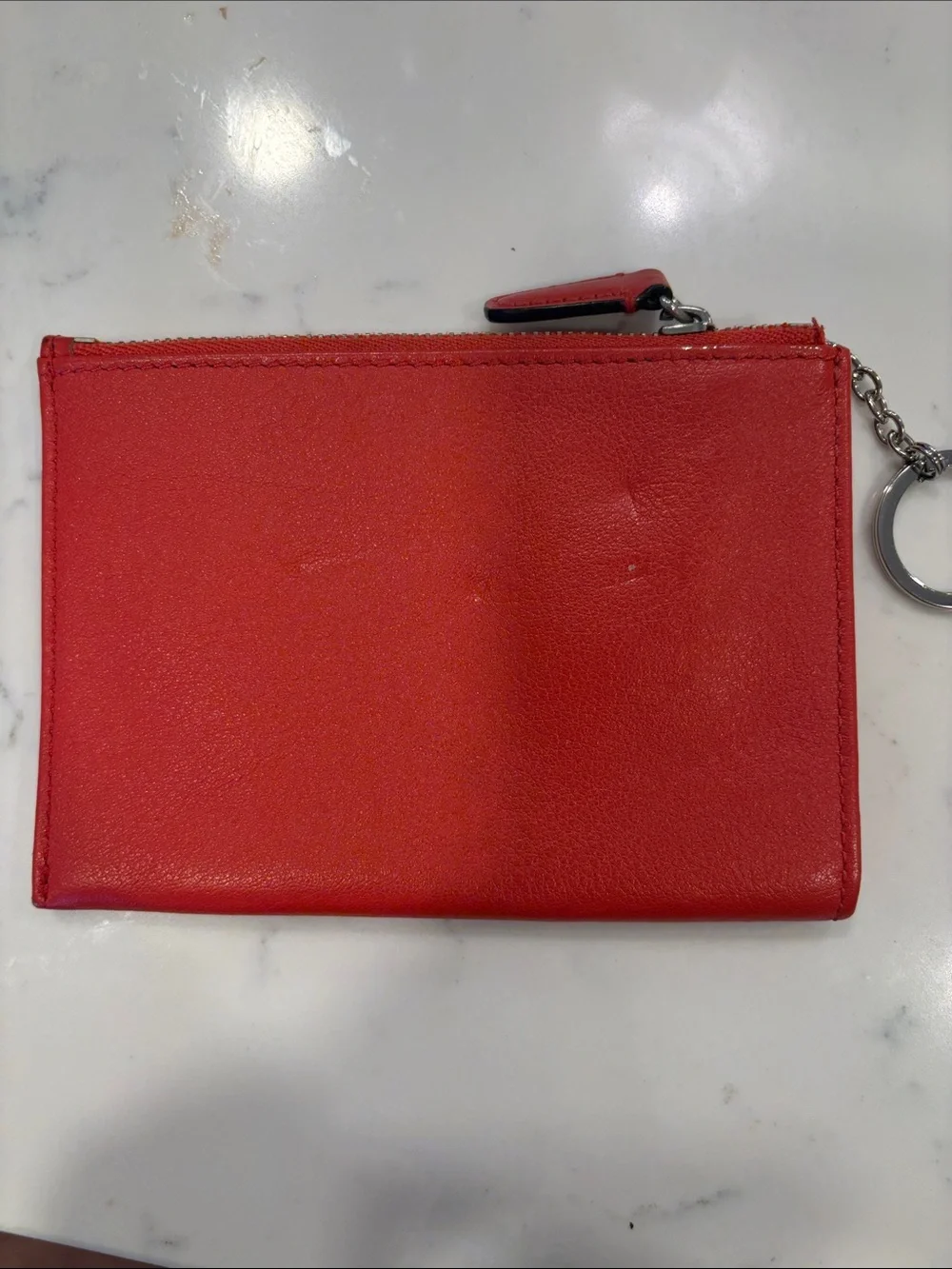 Coach terracotta /red Leather Zip Card Case with Key Ring